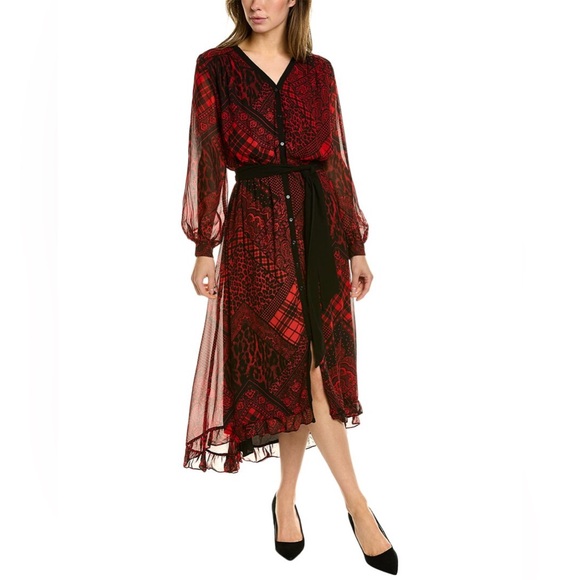 The Kooples Dresses & Skirts - The Kooples Red & Black Mixed Print V-Neck Midi Dress NWT Size L